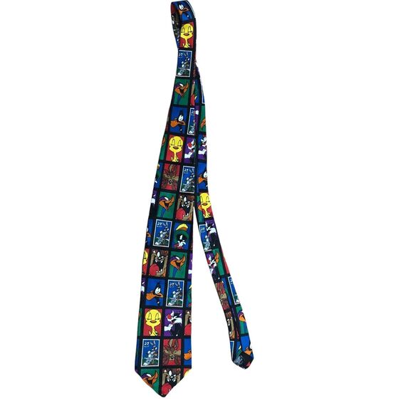 Vintage 90s Looney Tunes Men's Tie USPS Stamp Collection Warner Bros Cartoon USA - Picture 4 of 14